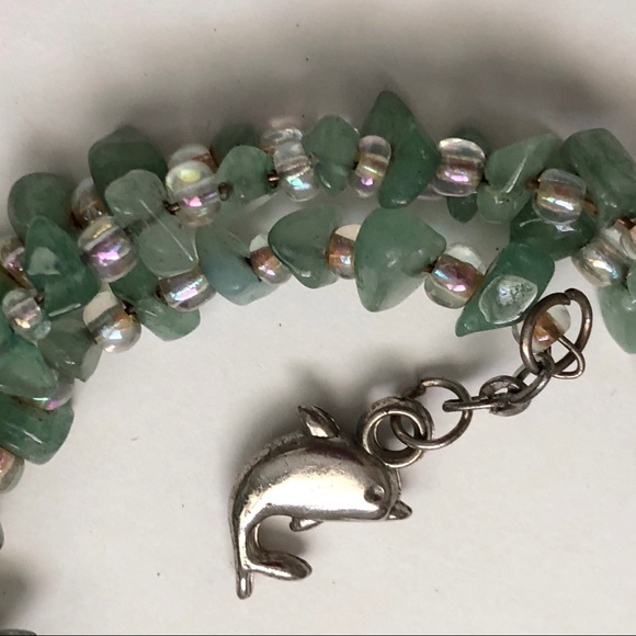 Green Adventurine Iridescent Crystal Dolphin Bell Wrap Bracelet - Picture 7 of 8
